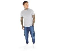 Bench Mens Original Cuffed Jogger Jeans Cargo Pant Denim Jeans Elasticated Waist Drawcord Multi Pocket Combat 6 Pockets Cuff Leg Dark Blue 32W / 32L