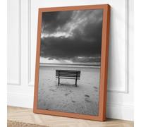 Bench on Empty Shore Canvas Wall Art Print 18x12 Inch (46 x 30 cm)
