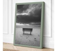 Bench on Empty Shore Canvas Wall Art Print 24x16 Inch (61 x 41 cm)