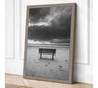 Bench on Empty Shore Canvas Wall Art Print 24x16 Inch (61 x 41 cm)