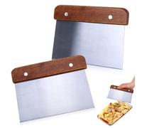 Bench Scraper for Baking, 2PCS Dough Scrapers Wooden Handle Dough Cutter Stainless Steel Multipurpose Kitchen Scraper for Bread Pastry Pizza