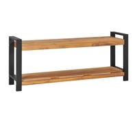 Bench Solid Teak 120cm Black Slatted Industrial Indoor Outdoor Storage Shelf 1pc