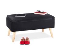 Relaxdays ottoman storage bench, velvet upholstery, 40 l capacity, padded, wooden legs, seating furniture, black, Fibreboard, 41 x 80 x 40 cm