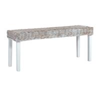 Bench White 110cm Natural Kubu Rattan Seat Solid Mahogany Legs 110x35x45cm Home