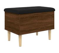 Bench with Storage Space, Brown Oak Look, 62 x 42 x 46 cm, Wood Material and Solid Wood with Padded Faux Leather Cushion for Hallway, Living Room, Bedroom, Storage