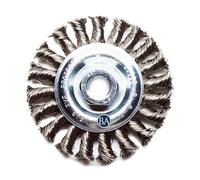 Benchmark Abrasives 4" x 1/2" Standard Twist Knot Wire Wheel with 5/8"-11 Thread, for Weld Cleaning, Weld Spatter Deburring, Use with Angle Grinders - Stainless Steel (4" x 1/2")