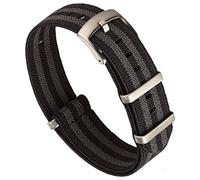 Benchmark Basics Elastic Watch Band - Parachute Nylon One-Piece Military Style Watch Straps for Men & Women - Choice of Color & Width - 20mm or 22mm, Black / Grey Striped, 22 mm, Military
