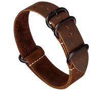 Benchmark Basics Leather Watch Band - Zulu Crazy Horse Oiled Leather One-Piece Military Watch Strap - Choice of Color & Width - 18mm, 20mm, 22mm or 24mm, Dark Brown - Black PVD Hardware, 24mm, NATO