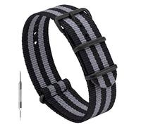 Benchmark Basics Nylon Watch Band - Waterproof Ballistic Nylon One-Piece Military Watch Straps for Men & Women (20mm, Black / Grey Bond Striped PVD)