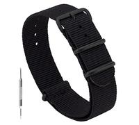 Benchmark Basics Nylon Watch Band - Waterproof Ballistic Nylon One-Piece Military Watch Straps for Men & Women (18mm, Black PVD)