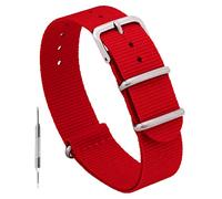Benchmark Basics Nylon Watch Band - Waterproof Ballistic Nylon One-Piece Military Watch Straps for Men & Women - Choice of Color & Width - 18mm, 20mm, 22mm or 24mm, Red, 20mm, Military