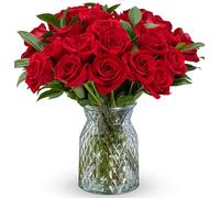 Benchmark Bouquets - 24 Stem Red Roses (Glass Vase Included) - Fresh Flowers for Next Day Delivery - Gift for Birthday, Anniversary, Get Well, Sympathy, Congratulations, Valentine's Day