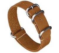 Benchmark Crazy Horse Oil Rubbed Leather Watch Strap One Piece Military Style Brushed Stainless Steel Zulu Style Watch Band Width 18mm 20mm 22mm or 24mm Sand 20mm Strap Military