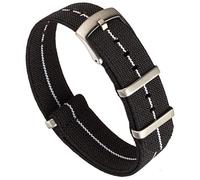 Benchmark Elastic Watch Band - Parachute Nylon One-Piece Military Style Watch Straps for Men & Women - Choice of Color & Width - 20mm or 22mm, Black / White, 20mm, Military
