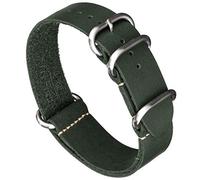 Benchmark Leather Watch Band - Crazy Horse Oiled Leather One-Piece Military Watch Strap - Brushed Stainless-Steel Zulu Style Hardware - 18mm, 20mm, 22mm or 24mm Widths, Dark Green, 22 mm, One-Piece