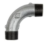 Bend 3, long, 90°, AG/AG, R 3/4, operating temperature -20 °C to 300 °C, black malleable iron, hot-dip galvanised, DIN EN 10242