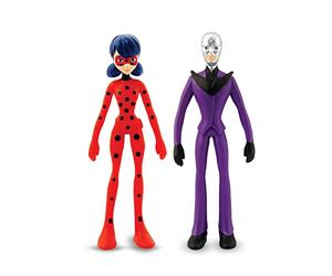 Bend-Ems Miraculous 2 Pack Action Figure Set: Ladybug, Cat Noir, Rena Rogue or Hawk Moth
