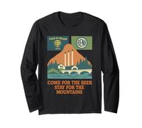 Bend Oregon Retro-Vintage Mountains & Beer for Nature Lovers Long Sleeve T-Shirt