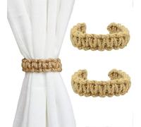 Bendable Curtain Tiebacks, 2 Pcs Natural Jute Rope Curtain Tiebacks Rustic Style Decorative Drape Holdbacks, Handmade Braided Tiebacks for Sheer Lightweight Drapery