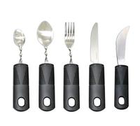 Bendable Extra Wide Handles Easy Grip Cutlery Set of 5 Disability Aids, Large Wide Handled Disability Ideal Dining aid for Elderly Disabled Arthritis People Parkinson (5Pcs Black)