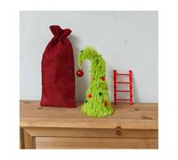 Bendable Green Christmas Tree with Mini Ladder, 12 Inch Tabletop Xmas Tree Decor for Home Office Desk, Soft Faux Fur with String Lights, Holiday Party Gift Decor (Green B)