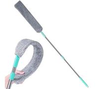 Bendable Microfiber Duster | Extendable Long Handle Mop - Flat Duster for Under Appliances - for Home Apartment Office Floor Furniture Crevice Couch Bed Refrigerator Bottom