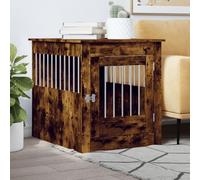 Bendmaxx Dog Cage Furniture Style Smoked Oak 64.5 x 80 x 71 cm Wood Material with Steel, Lockable Door, Ventilation, Versatile Sleeping Area and Side Table for Indoor and Patio