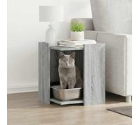 Bendmaxx Sonoma Cat Litter Tray Grey 42 x 42 x 51 cm Wood Material Cat Furniture with Hidden Cat House Side Table for Home with Scratching Post Climbing Tree and Playground