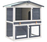 Bendmaxx Wooden Rabbit Hutch with 3 Doors, Grey, 94 x 60 x 98 cm, Includes Non-Slip Ramp and Drawer, Weatherproof Outdoor Enclosure for Rabbits, Guinea Pigs