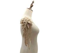 Bene Omnia Guipure Lace Appliques Angel Wing Bodice Lace Applique Sewing on Evening Dancing Dress Wedding Trim Mirror Pair (Khaki)