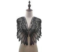 Bene Omnia Organza Lace Appliques Wing Bodice Lace Applique Sewing on Evening Dancing Dress Wedding Trim Mirror Pair (Black)