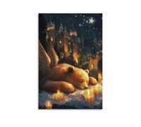 Beneath Stars And Ruined Towers, An Angel Sings to A Sleeping Bear Wrapped in Candlelight And Snow. Wall Art Mural Modern Decoration Hanging Art Poster 16x24inch(40x60cm)
