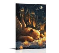 Beneath Stars And Ruined Towers, An Angel Sings to A Sleeping Bear Wrapped in Candlelight And Snow. Wall Art Mural Modern Decoration Hanging Art Poster 12x18inch(30x45cm)