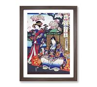 Beneath The Cherry Tree By Utagawa Kunisada Asian Japanese Framed Print | A2 Walnut Framed Wall Art | Ready to Hang | Asian Floral Picture | Living Room Bedroom Lounge Office