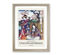 Beneath The Cherry Tree By Utagawa Kunisada Exhibition Museum Asian Japanese Framed Wall Art Print, Ready to Hang Picture for Living Room Bedroom Home Office Décor, Oak A3 (34 x 46 cm)