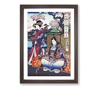 Beneath The Cherry Tree by Utagawa Kunisada Framed Print | A2 Walnut Framed Wall Art | Ready to Hang | Modern Floral Picture | Living Room Bedroom Lounge Office