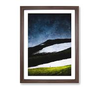 Beneath The Mountains Of Iceland Painting Modern Framed Print | A3 Walnut Framed Wall Art | Ready to Hang | Modern Landscape Picture | Living Room Bedroom Lounge Office