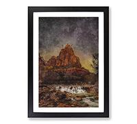 Beneath The Stars in Zion National Park Painting Framed Print | A2 Black Framed Wall Art | Ready to Hang | Modern Space Picture | Living Room Bedroom Lounge Office