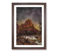 Beneath The Stars in Zion National Park Painting Framed Print | A2 Walnut Framed Wall Art | Ready to Hang | Modern Space Picture | Living Room Bedroom Lounge Office