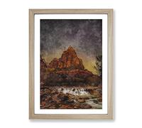 Beneath The Stars In Zion National Park Painting Modern Framed Print | A2 Oak Framed Wall Art | Ready to Hang | Modern Space Picture | Living Room Bedroom Lounge Office