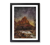 Beneath The Stars In Zion National Park Painting Modern Framed Print | A4 Black Framed Wall Art | Ready to Hang | Modern Space Picture | Living Room Bedroom Lounge Office