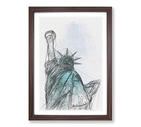 Beneath The Statue of Liberty in Abstract Framed Print | A2 Walnut Framed Wall Art | Ready to Hang | Abstract Cityscape Picture | Living Room Bedroom Lounge Office
