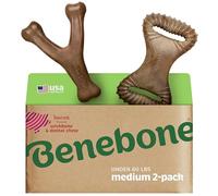 Benebone 2-Pack Dental Chew/Wishbone for Aggressive Chewers, Long Lasting Tough Boredom Breaker for Dogs, Real Bacon Flavour, For Medium Dogs, Made in the USA.