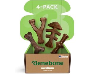Benebone Durable Dog Chew Toy Box for Aggressive Chewers with Wishbone, Fishbone, Stick & Zaggler, Medium