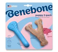 Benebone Puppy 2-Pack Rubber Bone/Wishbone Bacon Tiny | Dog Bones, Puppy Teething Toys, Puppy Toys, Long-Lasting