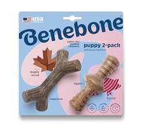 Benebone Puppy Tiny 2-Pack Indestructible Maplestick/Zaggler for Aggressive Chewers, Long Lasting Teething Boredom Breaker for Puppies, Real Bacon/Maple Wood Flavour, For XS Dogs, Made in the USA