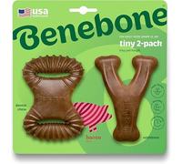 Benebone Tiny 2-Pack Dental Chew/Wishbone for Aggressive Chewers, Long Lasting Tough Boredom Breaker for Dogs, REAL Bacon Flavour, For Extra Small Dogs, Made in the USA.