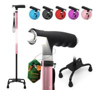 BeneCane Quad Cane Walking Cane with Two Led Lights with Big Base T Handle＆Lightweight Adjustable Walking Stick Four Pronged Sturdy for Men and Women (Pink)