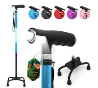 BeneCane Quad Cane Walking Cane with Two Led Lights with Big Base T Handle&Lightweight Adjustable Walking Stick Four Pronged Sturdy for Men and Women (Blue)