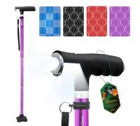 BeneCane Walking Cane for Women Folding Cane for Men with Two Led Lights Quad Cane with Stable Base Lightweight and Adjustable Walking Stick